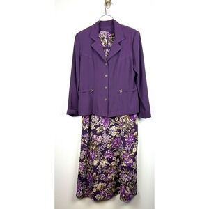 Vintage Melissa Harper 2 Pc Dress‎ Blazer Set Sz 10P Purple Floral Modest Church